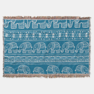 Vintage Elephant Frame Illustration Throw Blanket