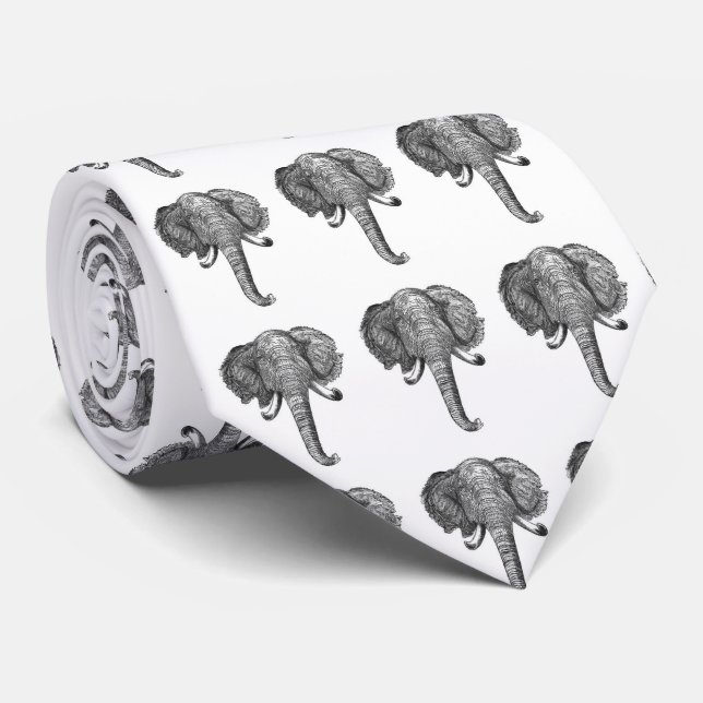 Vintage Elephant Head Illustration (1872) Tie (Rolled)