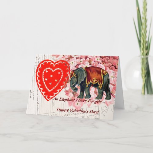 Vintage Elephant Heart Happy Valentines Day Card