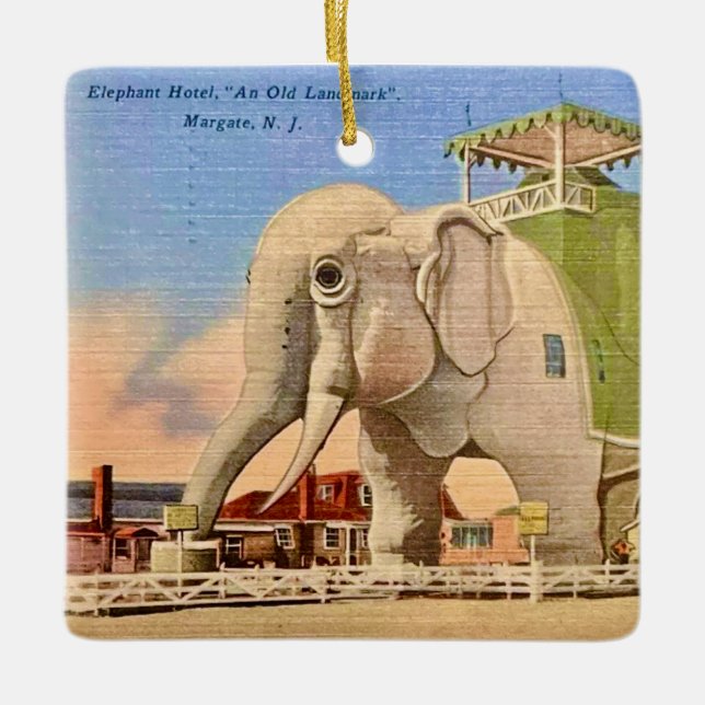 Vintage Elephant Hotel  Ceramic Ornament (Front)