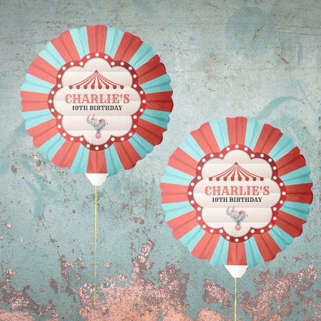 Vintage Elephant in Circus Red & Blue Pattern Balloon (Birthday Balloons - Circus Theme)