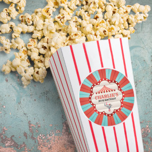 Vintage Elephant in Circus Red & Blue Pattern Classic Round Sticker