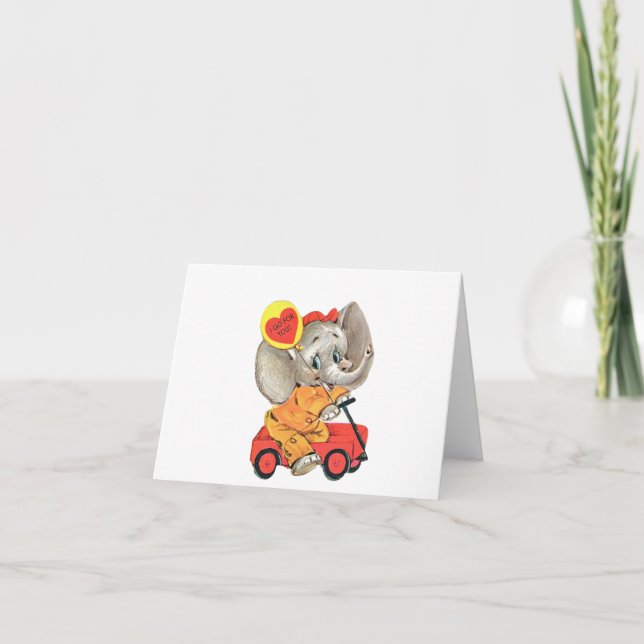 Vintage Elephant in Wagon Valentine Card (Front)
