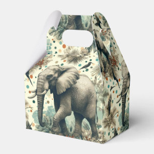Vintage Elephant Jungle Painting Favor Boxes