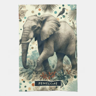 Vintage Elephant Jungle Painting Kitchen Towel