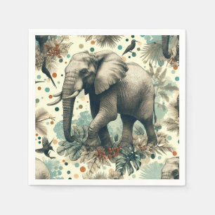 Vintage Elephant Jungle Painting Napkins