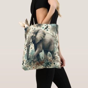 Vintage Elephant Jungle Painting Tote Bag