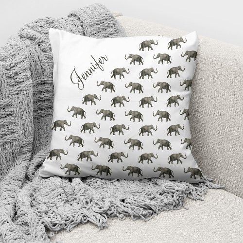 Vintage Elephant Pattern Custom Name Throw Pillow