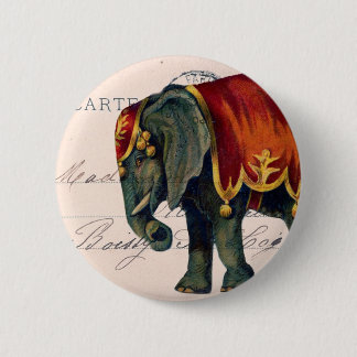 Vintage Elephant Postcard Digital Art Button