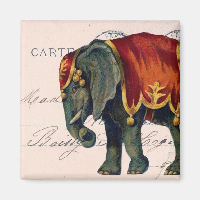 Vintage Elephant Postcard Digital Art Magnet (Front)