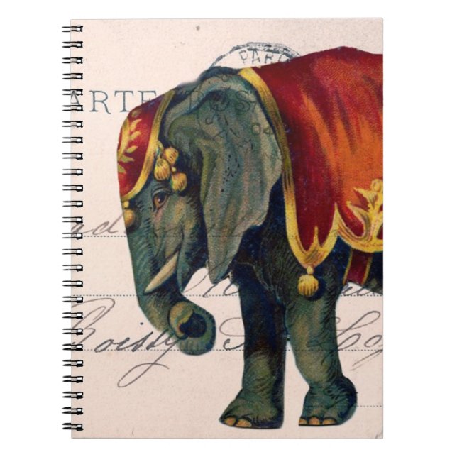 Vintage Elephant Postcard Digital Art Notebook (Front)