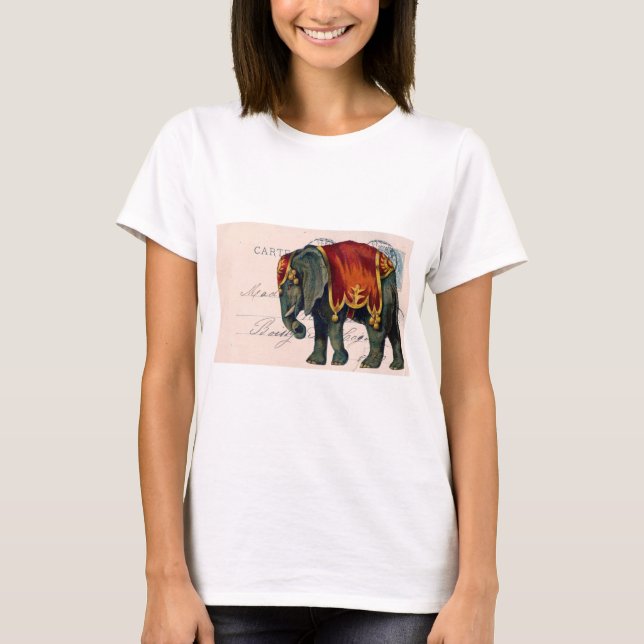 Vintage Elephant Postcard Digital Art T-Shirt (Front)