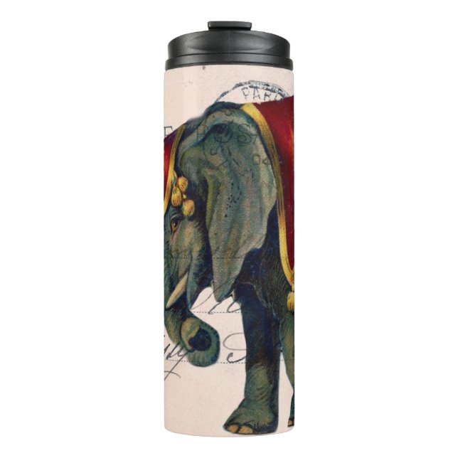 Vintage Elephant Postcard Digital Art Thermal Tumbler (Front)