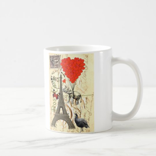 Vintage elephant & red heart balloons coffee mug