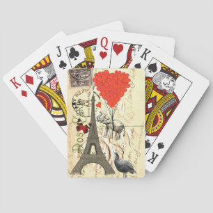 Vintage elephant & red heart balloons poker cards