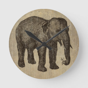 Vintage Elephant Round Clock