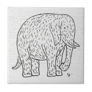 Vintage Elephant Sketch Ceramic Tile