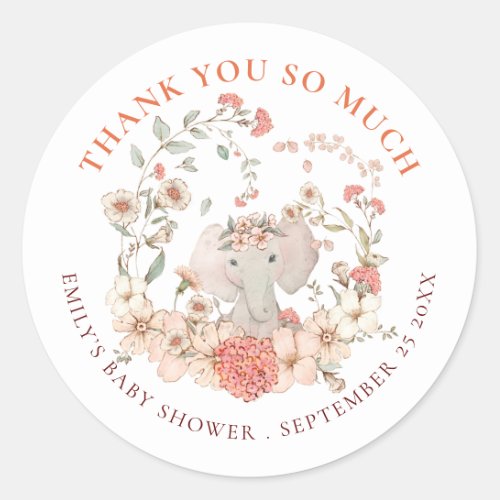 Vintage Elephant Thank You Girl Baby Shower Classic Round Sticker