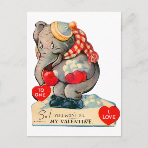 Vintage Elephant Valentine Postcard