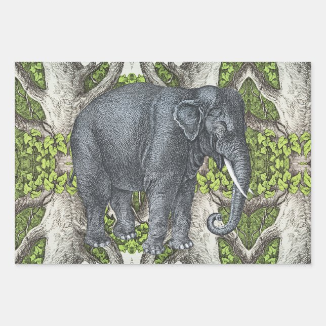 Vintage Elephant Wrapping Paper Sheets (Front)