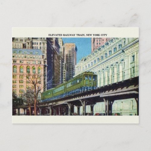 Vintage Elevated Train New York City Postcard