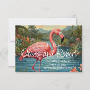 Vintage elgant pink tropical flamingo save the date