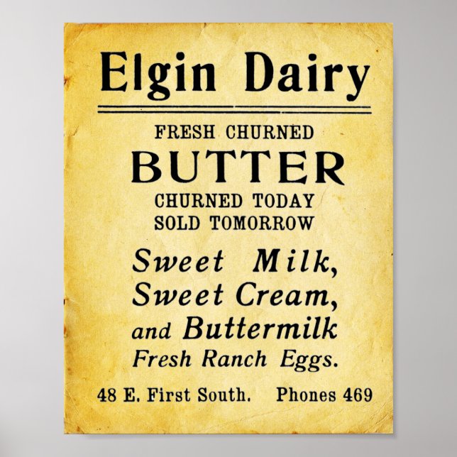 Vintage Elgin Dairy Fresh Butter Print (Front)