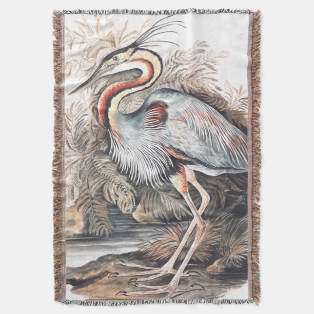 Vintage Elizabeth Gwillim Purple Heron    Throw Blanket (Front Vertical)