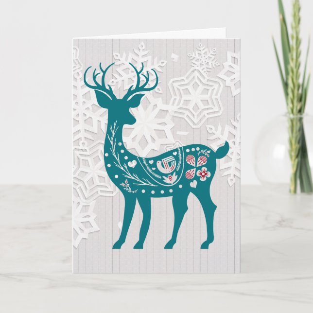 Vintage Elk Deer Personalized Custom Holiday Card (Front)