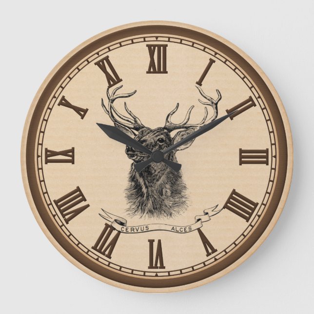 Vintage elk head home office wall clock (Front)