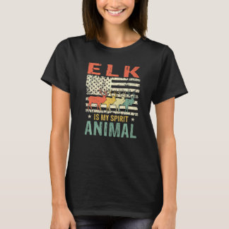 Vintage Elk Spirit Animal Retro Us American Flag T-Shirt