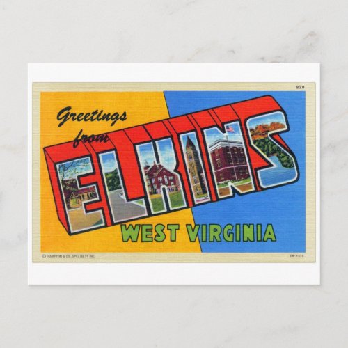 Vintage Elkins WV Big Letter Postcard