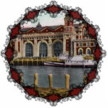 Vintage Ellis Island Ornament<br><div class="desc">Vintage postcard image of Ellis Island in 1907 reprinted on this beautiful Christmas Ornament with Victorian filagree trim.</div>