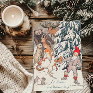 Vintage Elsa Beskow Christmas Woodland Gnome Scene Holiday Card