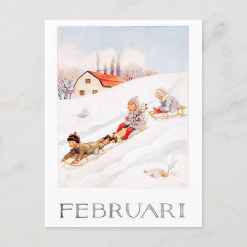 Vintage Elsa Beskow February Postcard