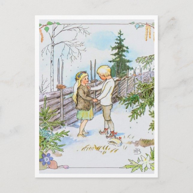 Vintage Elsa Beskow Snow Children Postcard (Front)