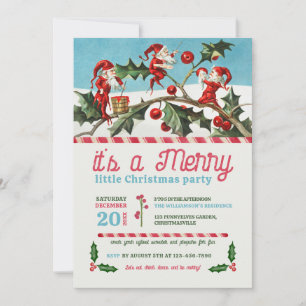 Vintage Elves Christmas Party Invitation