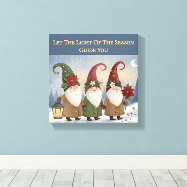 Vintage Elves Winter Stroll Stretched Canvas Print (Insitu(Wood Floor))