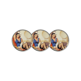 Vintage Elvgren Cruise Ship Retro Pin Up Girl Golf Ball Marker