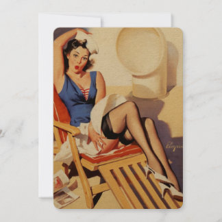 Vintage Elvgren Cruise Ship Retro Pin Up Girl Invitation