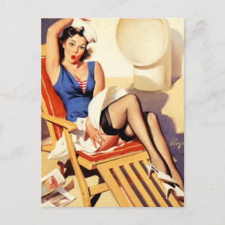 Vintage Elvgren Cruise Ship Retro Pin Up Girl Postcard