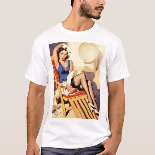 Vintage Elvgren Cruise Ship Retro Pin Up Girl T_Shirt