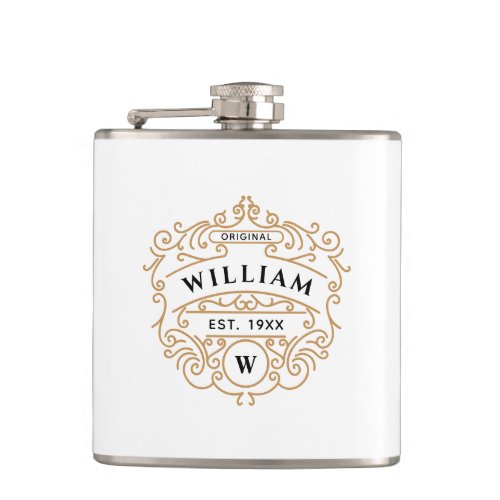 Vintage Emblem Name Monogram  Year Stylish Flask