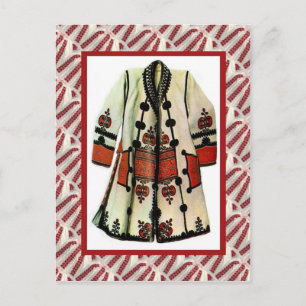 Vintage emboidered folk costume coat postcard