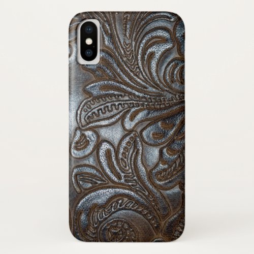 Vintage Embossed Brown Leather iPhone X Case