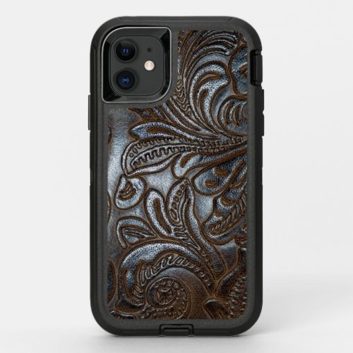 Vintage Embossed Brown Leather OtterBox iPhone Cas