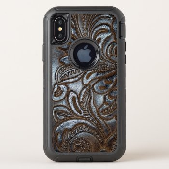 Vintage Embossed Brown Leather Otterbox Defender Iphone X Case by pjwuebker at Zazzle