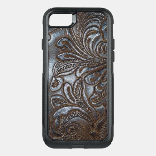 Vintage Embossed Brown Leather OtterBox Commuter iPhone SE87 Case