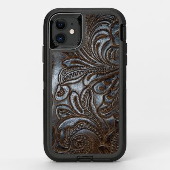 Vintage Embossed Comfortable Brown Leather Otterbox Defender Iphone 11 Case by pjwuebker at Zazzle