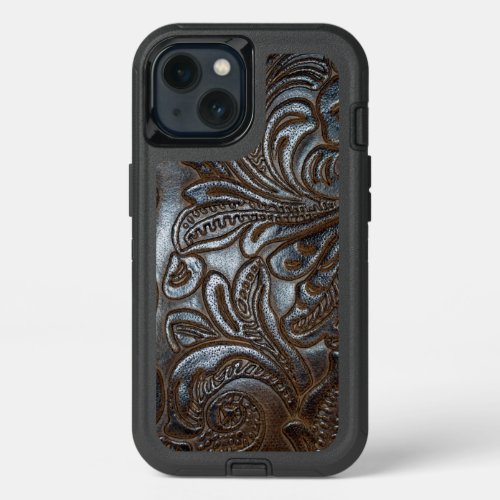 Vintage Embossed Comfortable Brown Leather iPhone 13 Case